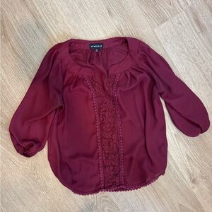 Nicole Red Ruffled 3/4 Sleeve Bib Collar Blouse